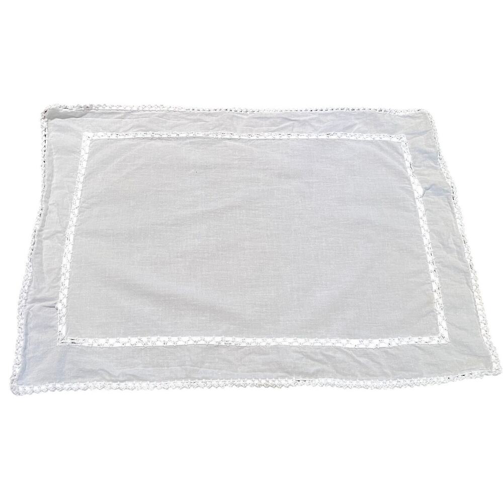 Vintage White Cotton Embroidered Placemats, Set of 7